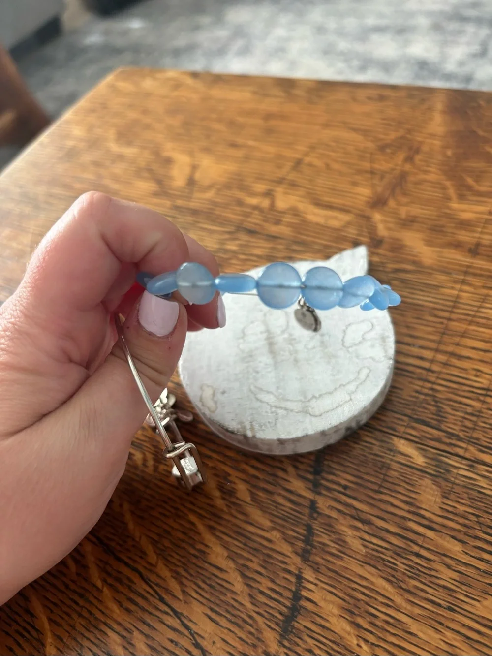 Silver Bangle Bracelet Set Anchor Aquamarine Beads Alex and Ani
